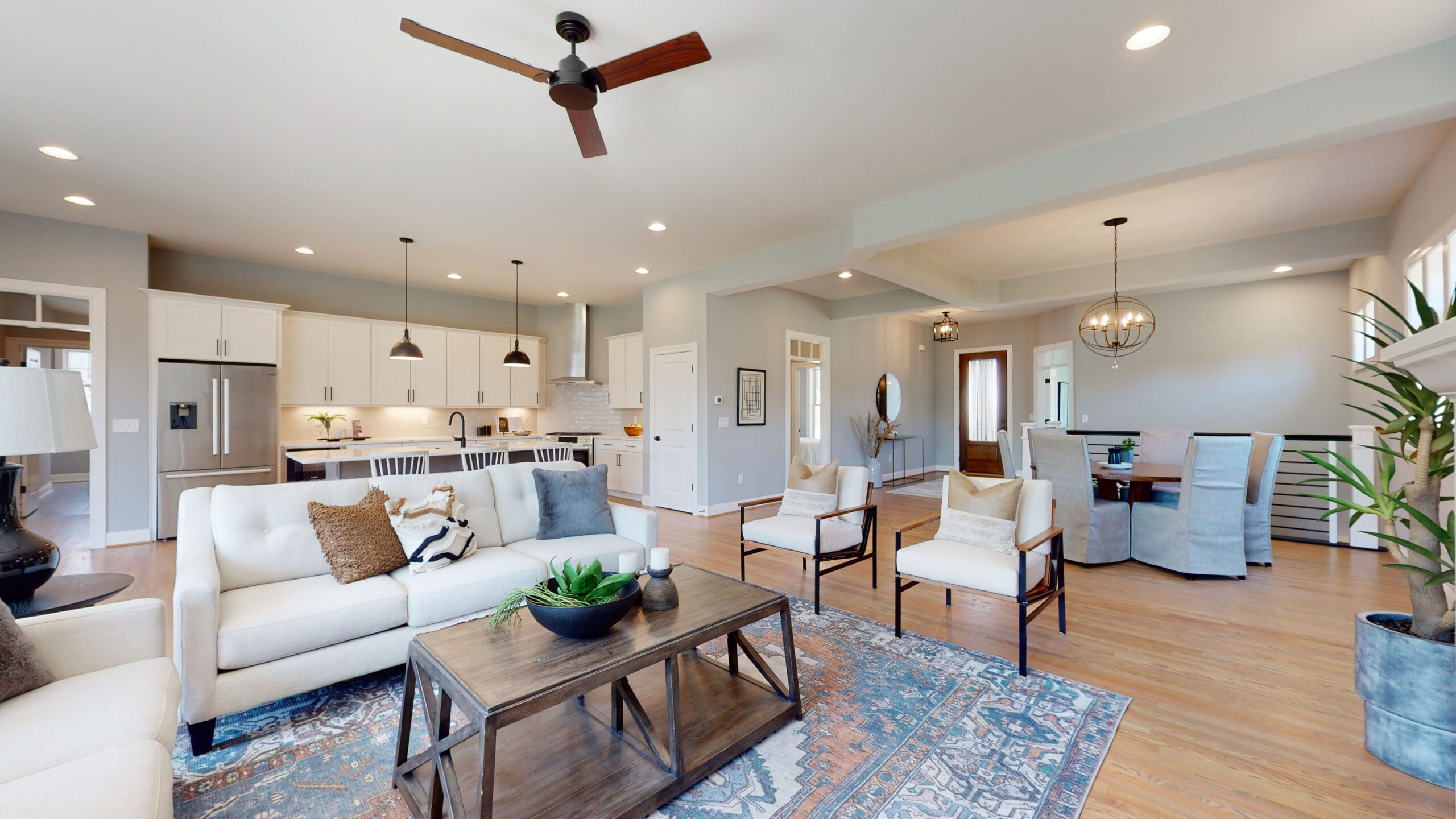Beautifully designed living room furnishings in new custom Cincinnati home.